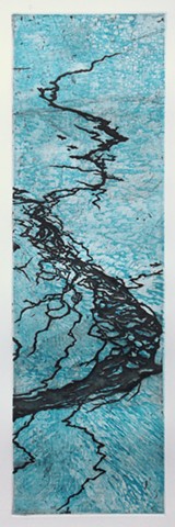 turquoise landscape with a black river