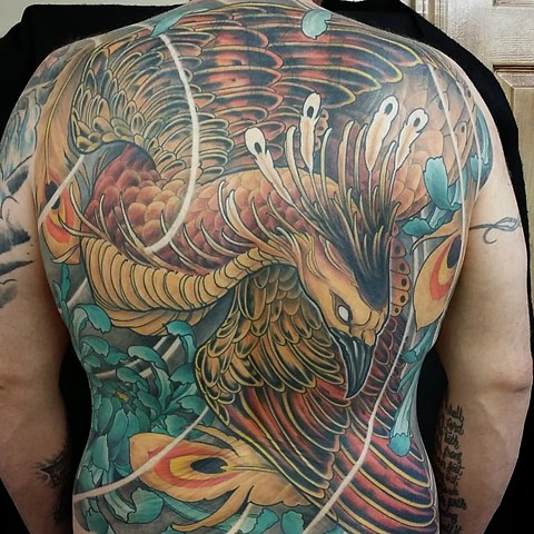 Japanese Phoenix backpiece tattoo 
