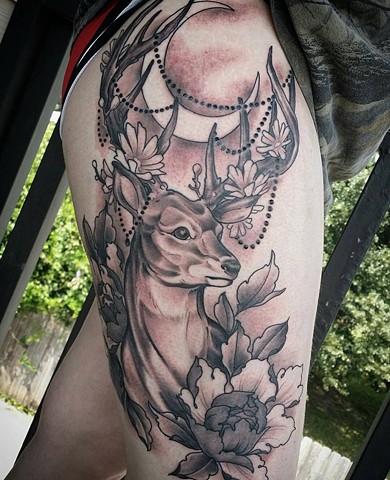 Neo traditional deer leg tattoo 