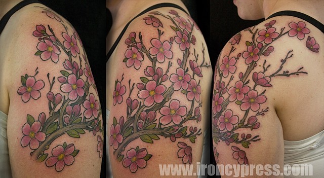 Japanese Cherry branch coverup tattoo
