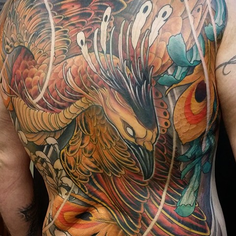 Japanese Phoenix backpiece tattoo
