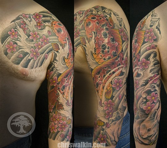 Japanese Koi sleeve tattoo Iron Cypress Tattoo in Lake Charles, Louisiana