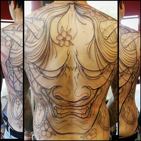 Beginnings of hannya tattoo backpiece