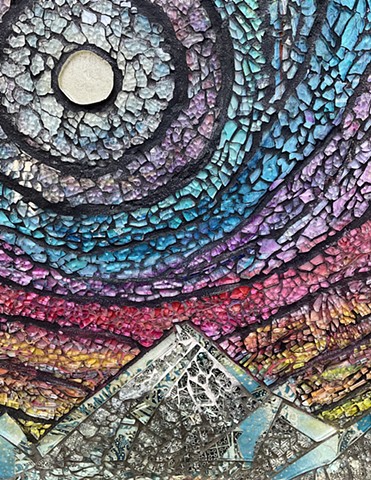 Tempered glass sky and mountain mosaic art crash glass art 