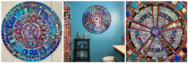 mosaic mandala color wheel, contemporary mosaic art, sacramento, california, glass art, round mosaic 