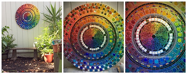 large glass mosaic mandala color wheel rainbow grout sacramento california 