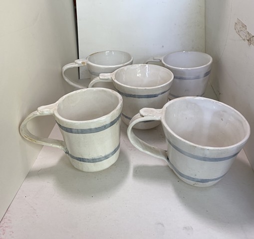 Five White Mugs