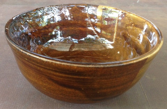 Brown tea bowl with yellow accent