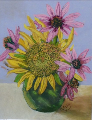 Still life with coneflowers and sunflower