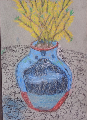 Card - Forsythia in Blue Vase