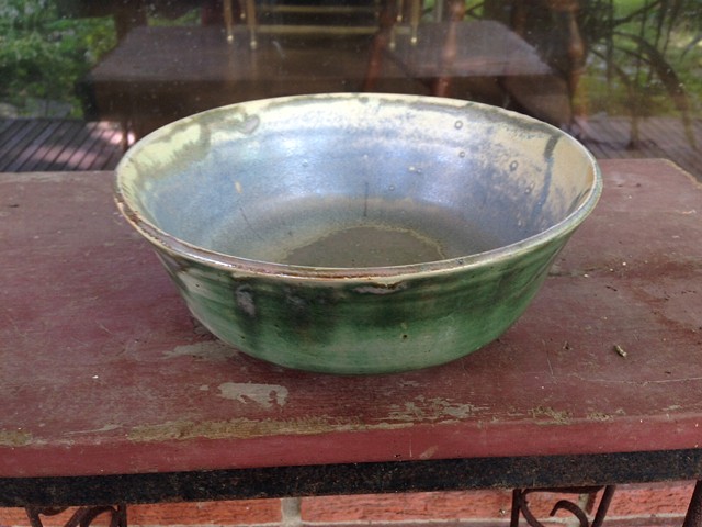 Large silver-white-green porcelain bowl