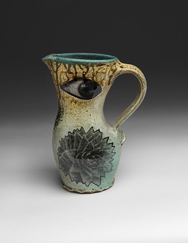 Altered Pitcher with decals, glaze