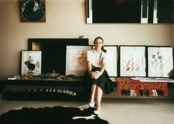 Eva Slater with some of her Cross Current drawings c. 1965