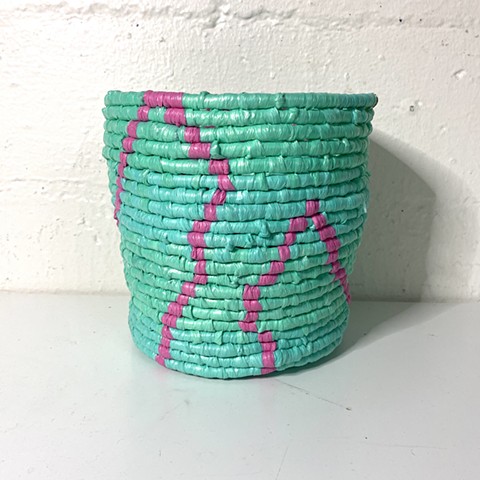 Coiled Planter, Pink on Mint