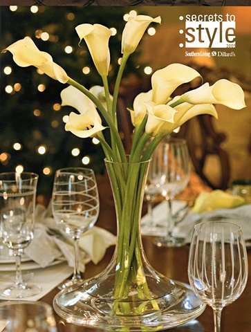 Southern Living and Dillards Secret's to Style wine decanter with callas centerpiece
