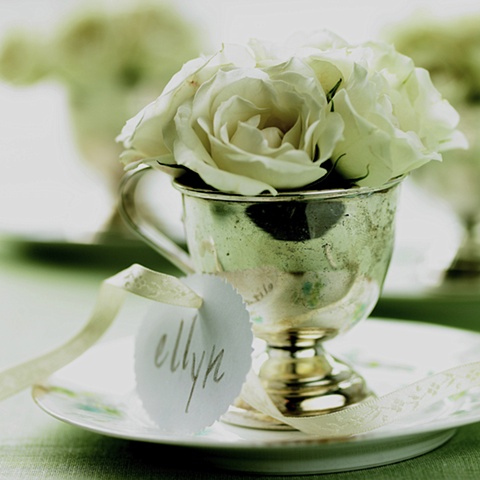 1001 Ways to Cook Southern Silver cup with flowers and placecard