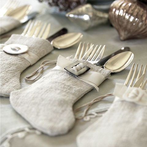Christmas with Southern Living Linen Stockings used for silverware