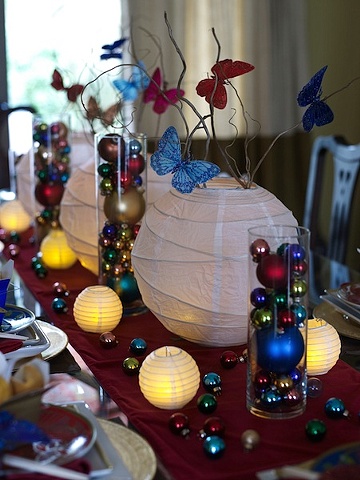 2008 Christmas With Southern Living Chinese Lantern Table with Butterflies and twigs
