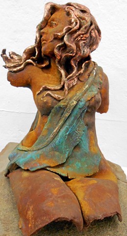 paperclay rust & turquoise patina mermaid