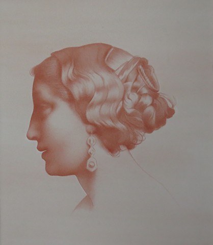 Artist Maryna Nemynushcha Jeune Fille Italienne, copy drawing after Charles Bargue, red chalk pencil on toned paper 2017