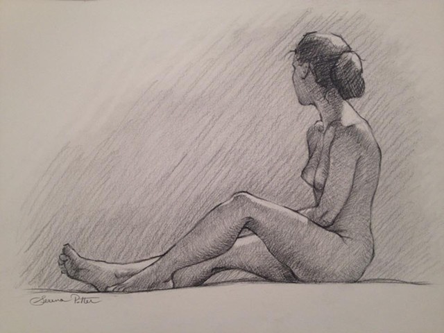 Figurative charcoal drawing from life. 