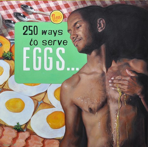 Original Oil Painting, Male Figure, Eggs, Erotic, Satire