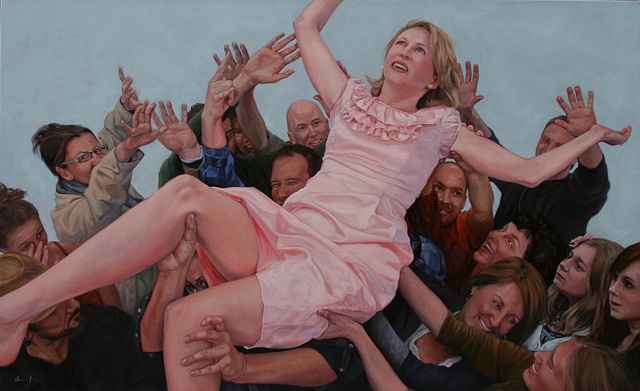 figurative, oil painting, crowd surfing