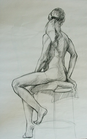 Life drawing, female nude, charcoal on paper, figure drawing
