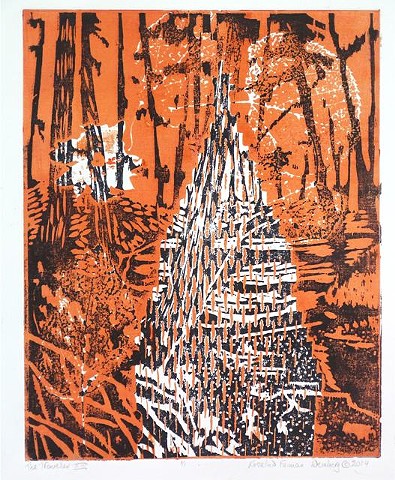 Hand pulled print from woodcut/ monotype