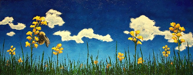 Blue Sky and Bee in a field of Flowers (step 6/ finished) 
