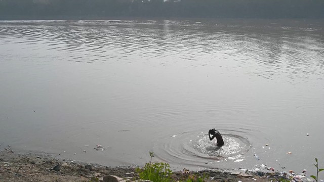 Bathing near Sukkar Barrage, Sindh, Pakistan