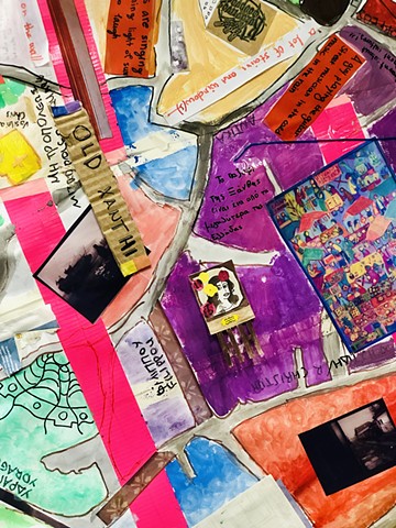 Detail of mixed media map, created collaboratively by students in Xanthi, Greece