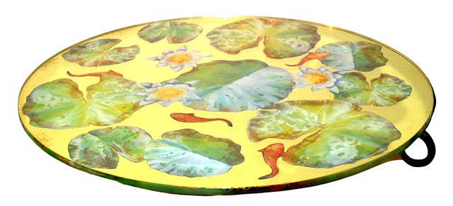 "Lily Pond" Glass Table TopVerre Eglomisé