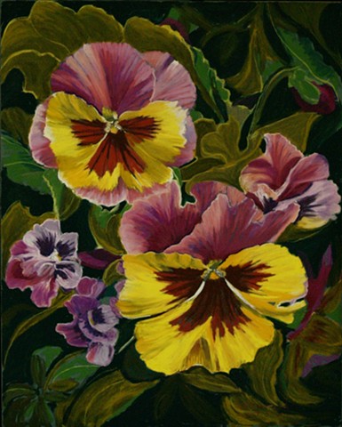 Pastel painting of pansy flowers, flower portraits, Jan Maitland, janmaitland.com