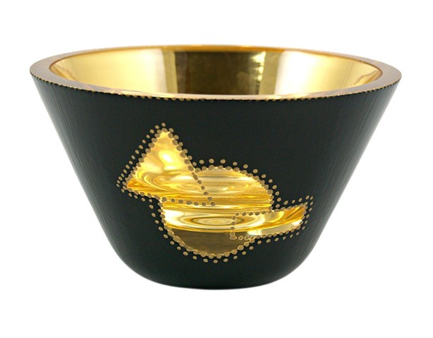 verre églomisé, glass bowl, gold bowl, eglomise, "Landscape Shapes" by Jan Maitland, 23-Karat Gold Leaf, Gold and Black Glass Bowl, janmaitland.com