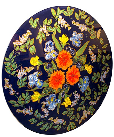Red yellow Blue Floral Glass table Top 