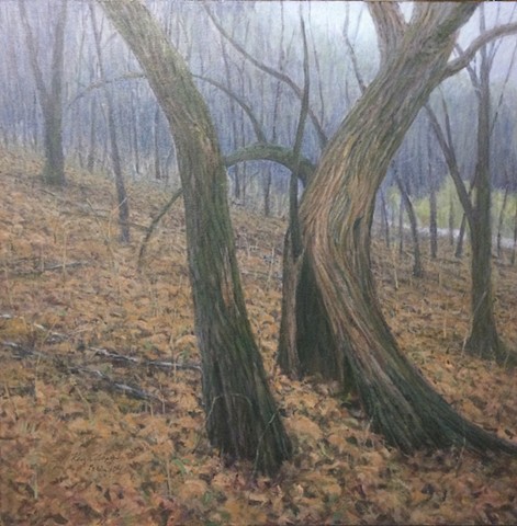 acrylic landscape painting, Impressionism, Burr Oak Woods