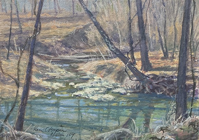 Burr Oak Woods;  Gouache Painting;  Plein Air Painting