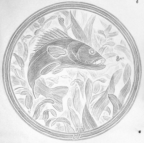 Walleye rubbing from the original carving/pattern for the Minneapolis manhole covers