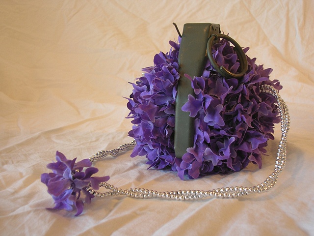 silk flowers, beads, grenade