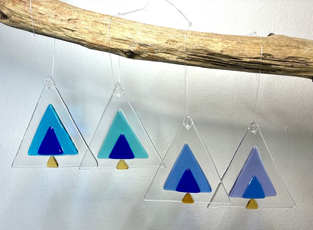 Triangle Trees in Blues Ornaments