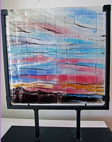 Pink and Blue Sky over Mountains 10x10 in metal stand