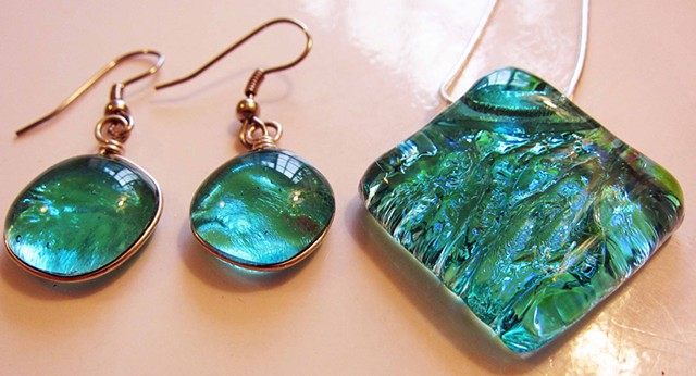 My CLASSIC Aqua "Pillow" slip-through necklace with earrings~ Necklace $50, Earrings $38