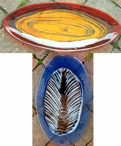 Swirly-Burly Bowls!

The red one is about 19" x 9"- $400
The blue one is 20" x 13" - $450
