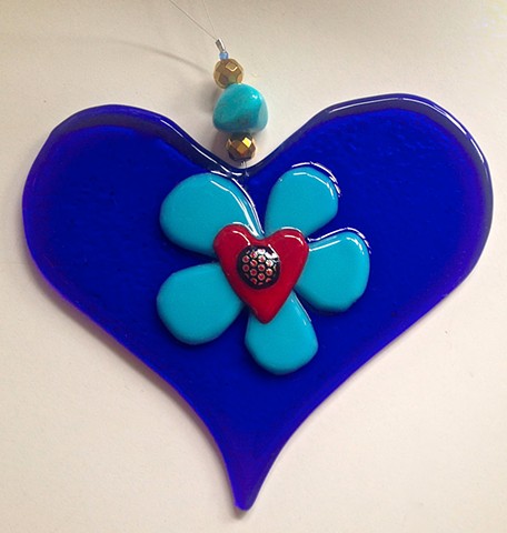 "Blue Flirty Heart" suncatcher or ornament or everyday inspiration!
