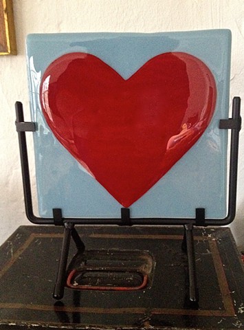 Red Heart on Powder Blue, in Metal Stand