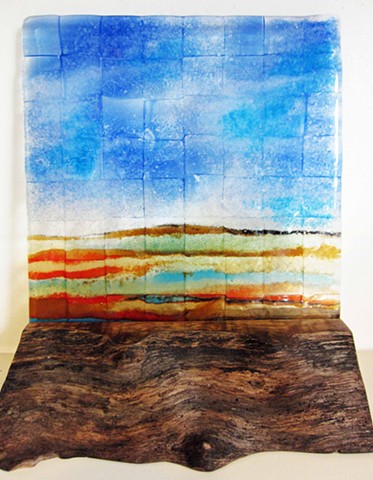 "Striped Sand"...
details:
fused glass measures 8x8
comes on "reclaimed" wood base

