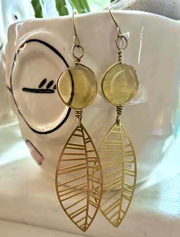 Long Leaf earrings with pale amber