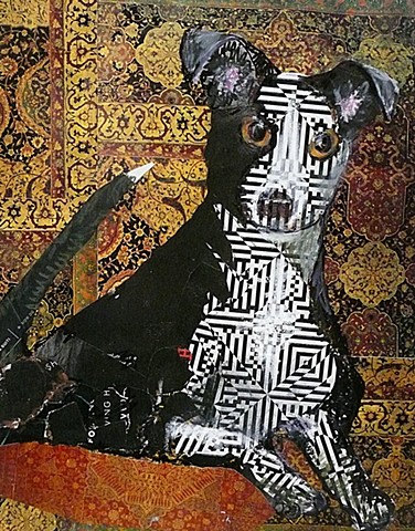 Collage terrier with op art chest