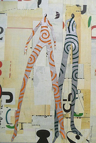 Two elongated figures collaged